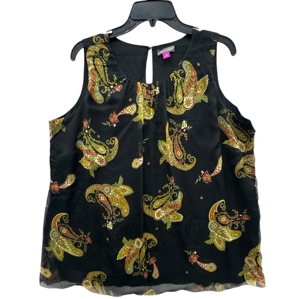 Vince Camuto Sleeveless Blouse Women's 1X Black Paisley Chiffon Keyhole Back